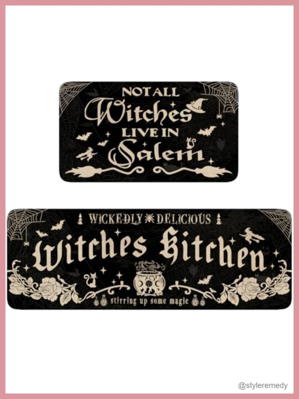 Halloween Kitchen Mat Set of 2 Non Slip Washable Burlap Rubber Witches Decor